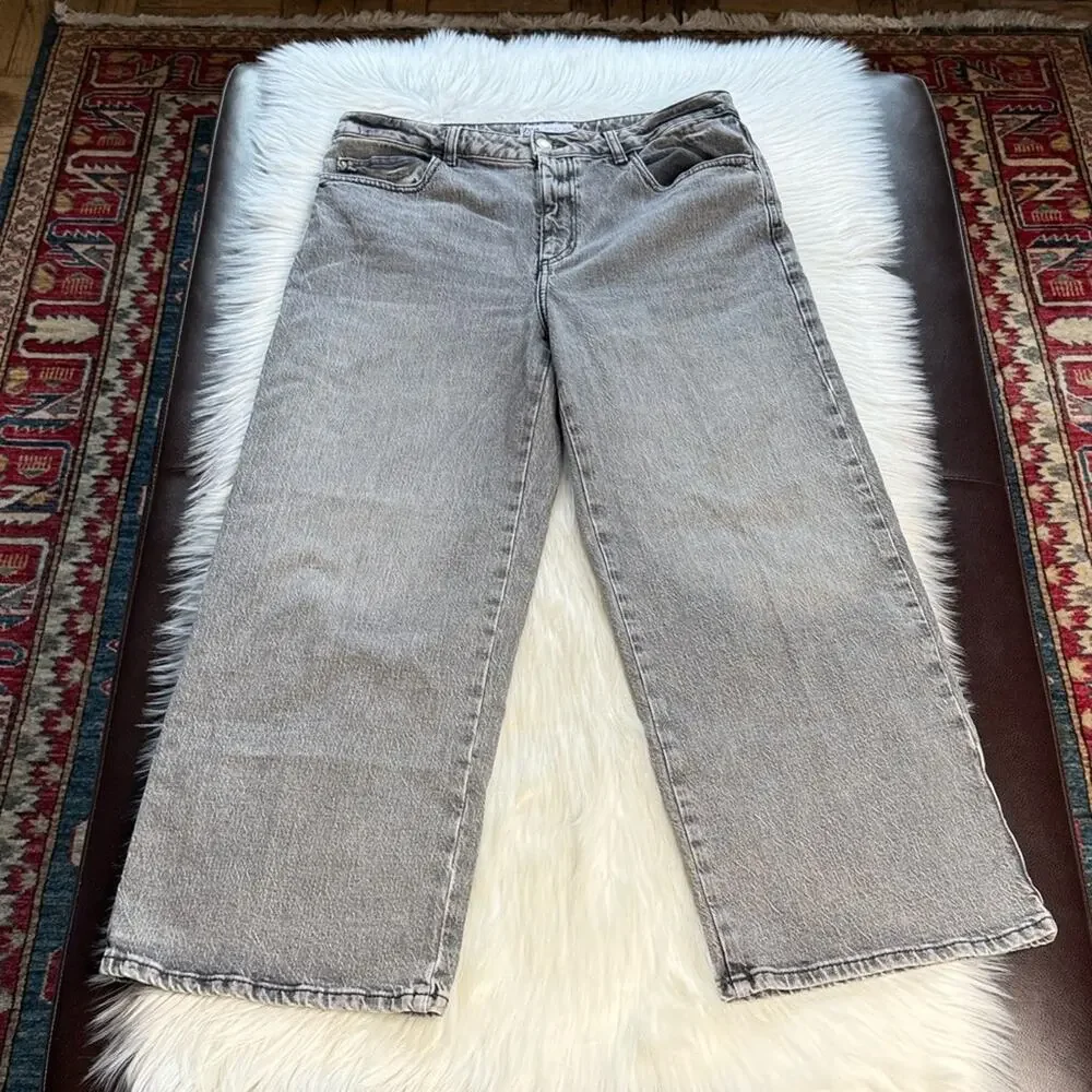 Zara Gray Wide Leg High Rise Jeans